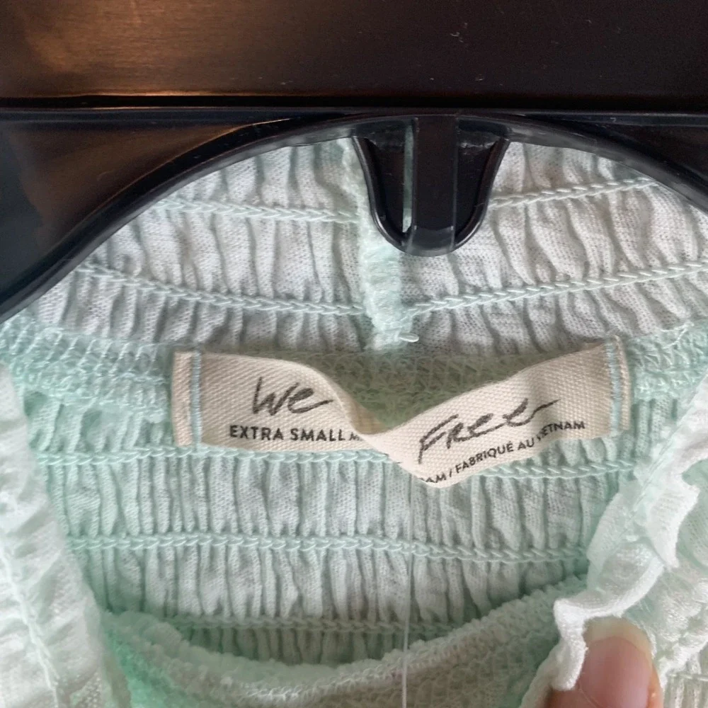 Free‎ People Women's Caroline Mock Neck Top XS Green Smocked Long Sleeve NWT